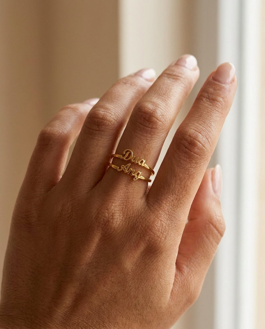 Personalized Double Name Ring - Custom Gold Jewelry Gift for Her