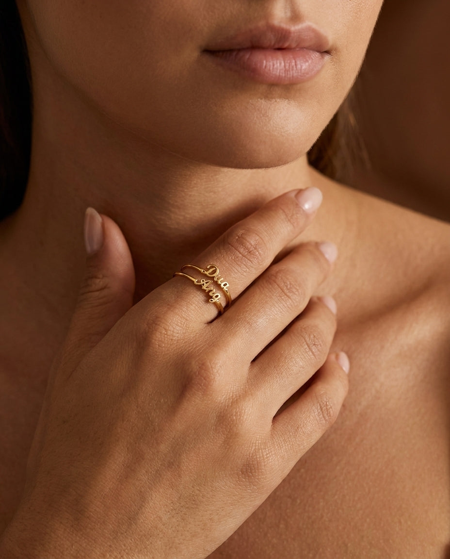Personalized Double Name Ring - Custom Gold Jewelry Gift for Her