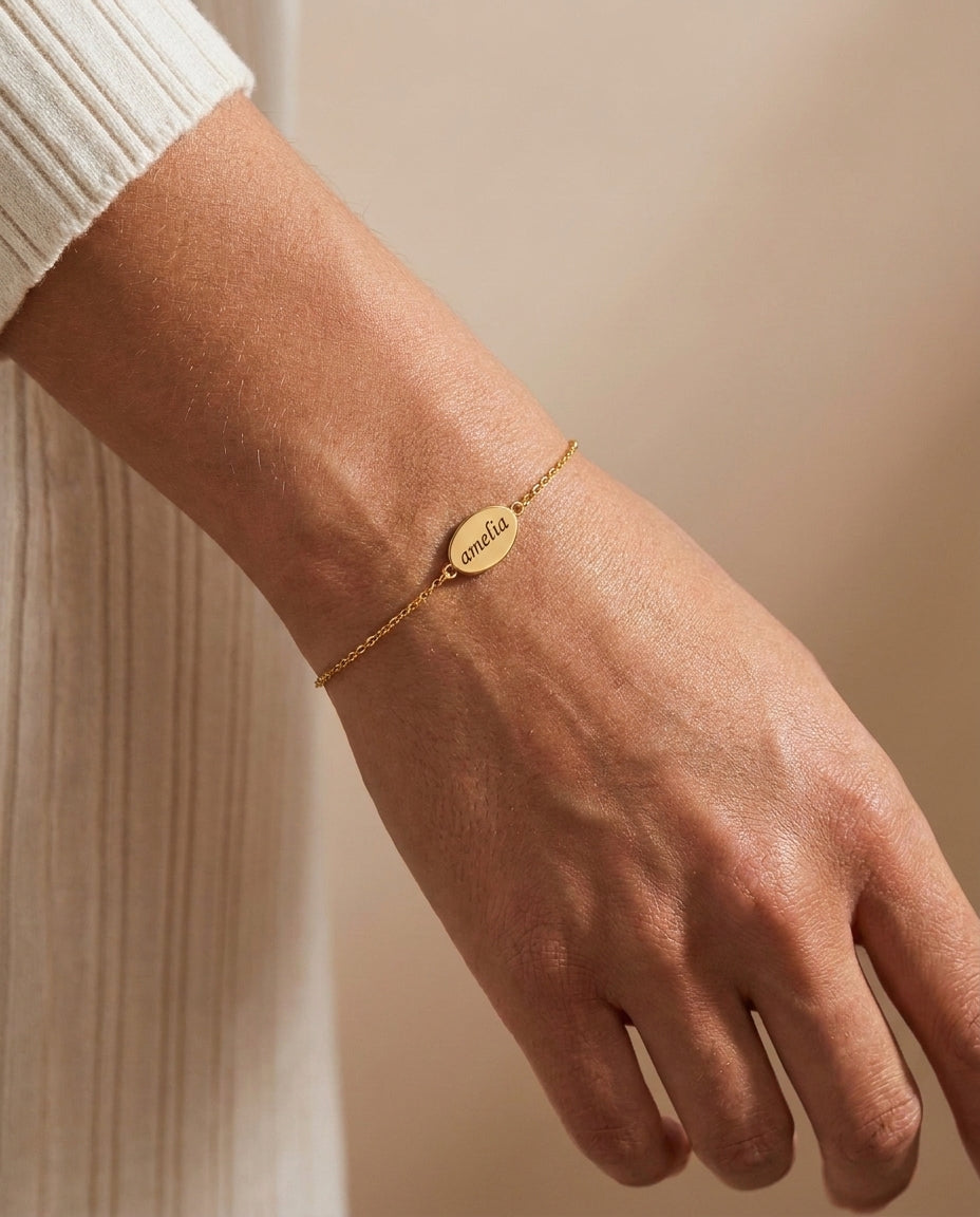 Personalized Engraved Gold Name Bracelet - Dainty Custom Jewelry