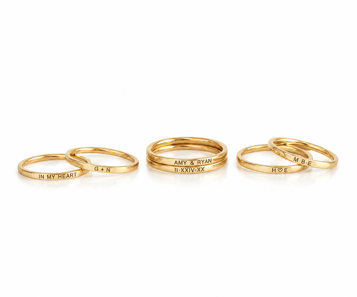 Personalized Engraved Gold Stacking Ring - Custom Name Band