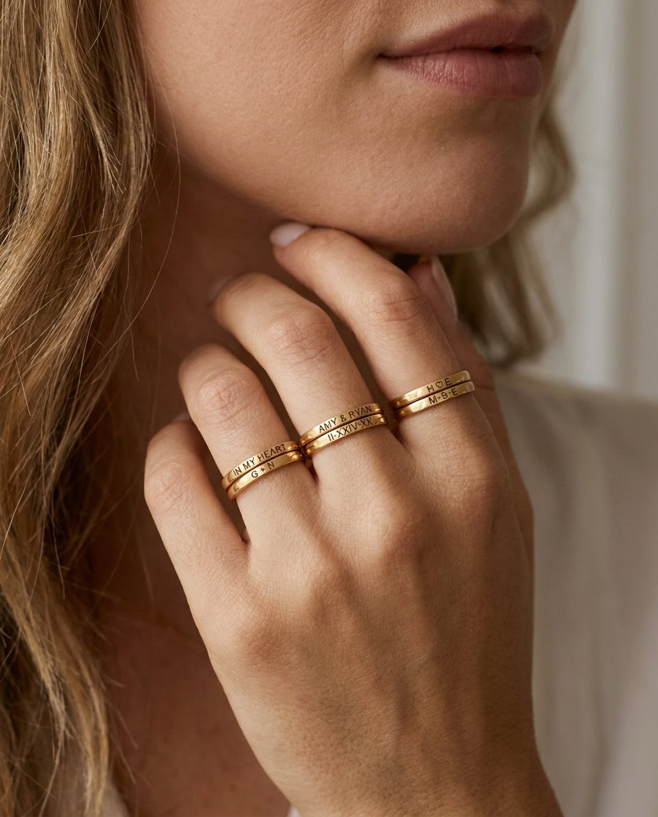Personalized Engraved Gold Stacking Ring - Custom Name Band