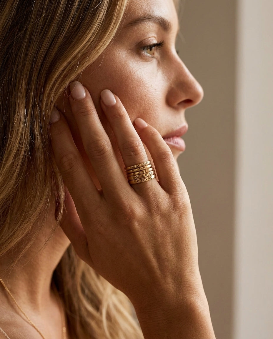 Personalized Engraved Gold Stacking Ring - Custom Name Band