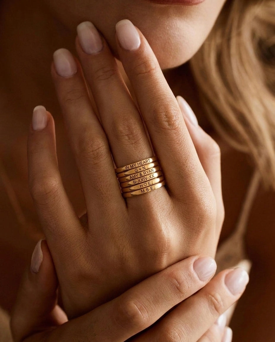 Personalized Engraved Gold Stacking Ring - Custom Name Band