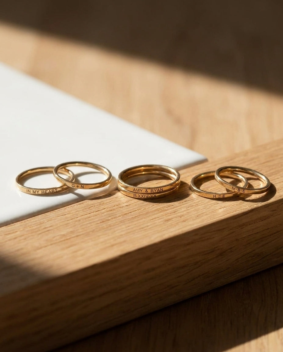 Personalized Engraved Gold Stacking Ring - Custom Name Band