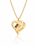 Personalized Engraved Heart Necklace with Birthstones in Gold