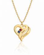 Personalized Engraved Heart Necklace with Birthstones in Gold