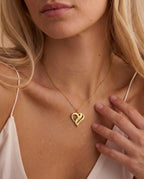 Personalized Engraved Heart Necklace with Birthstones in Gold