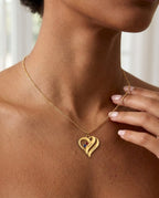 Personalized Engraved Heart Necklace with Birthstones in Gold