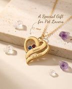 Personalized Engraved Heart Necklace with Birthstones in Gold