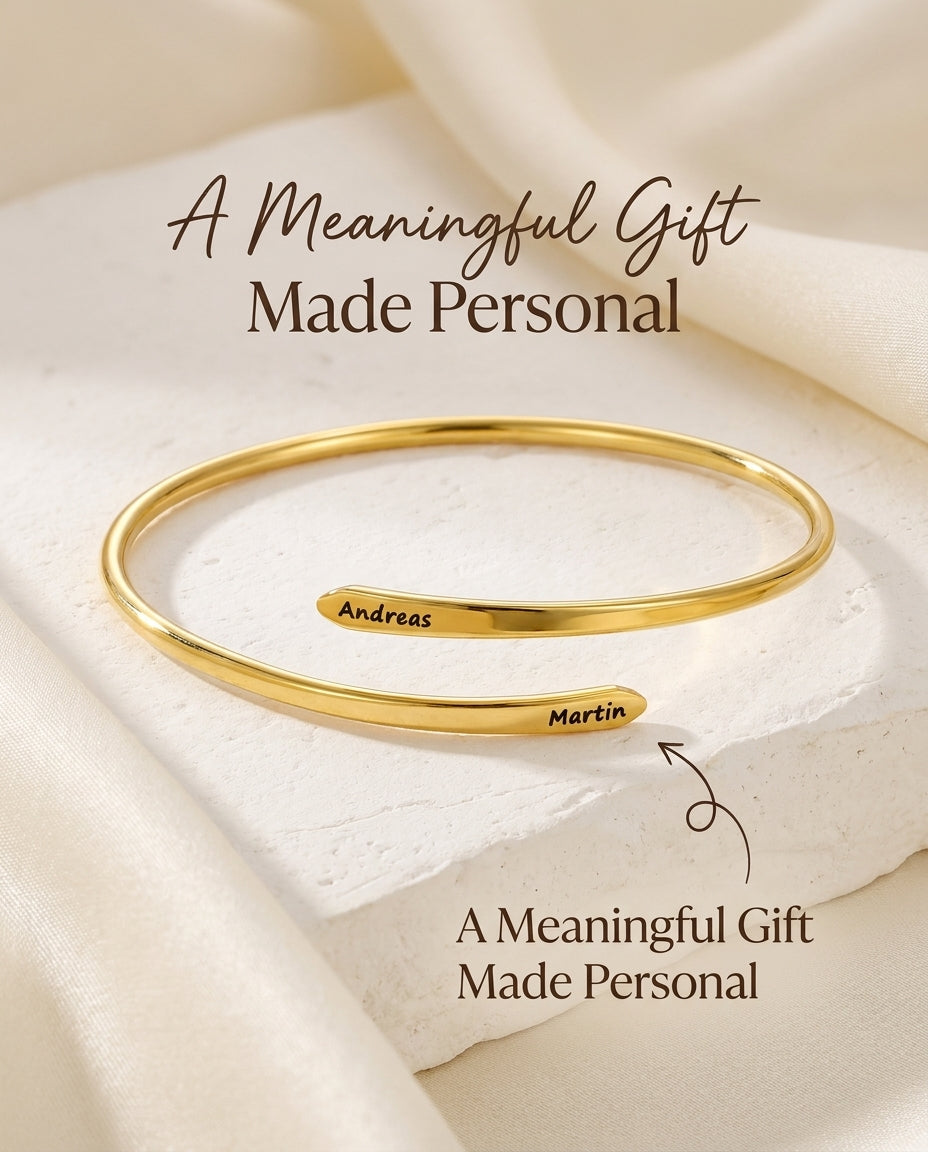 Personalized Engraved Name Cuff Bracelet in Gold