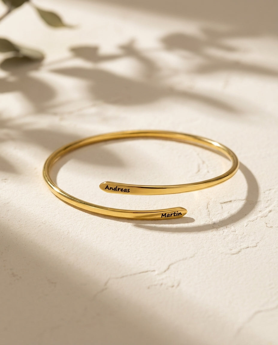 Personalized Engraved Name Cuff Bracelet in Gold