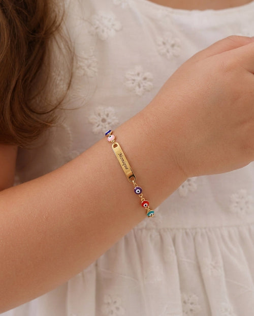 Personalized Evil Eye Bracelet with Custom Nameplate