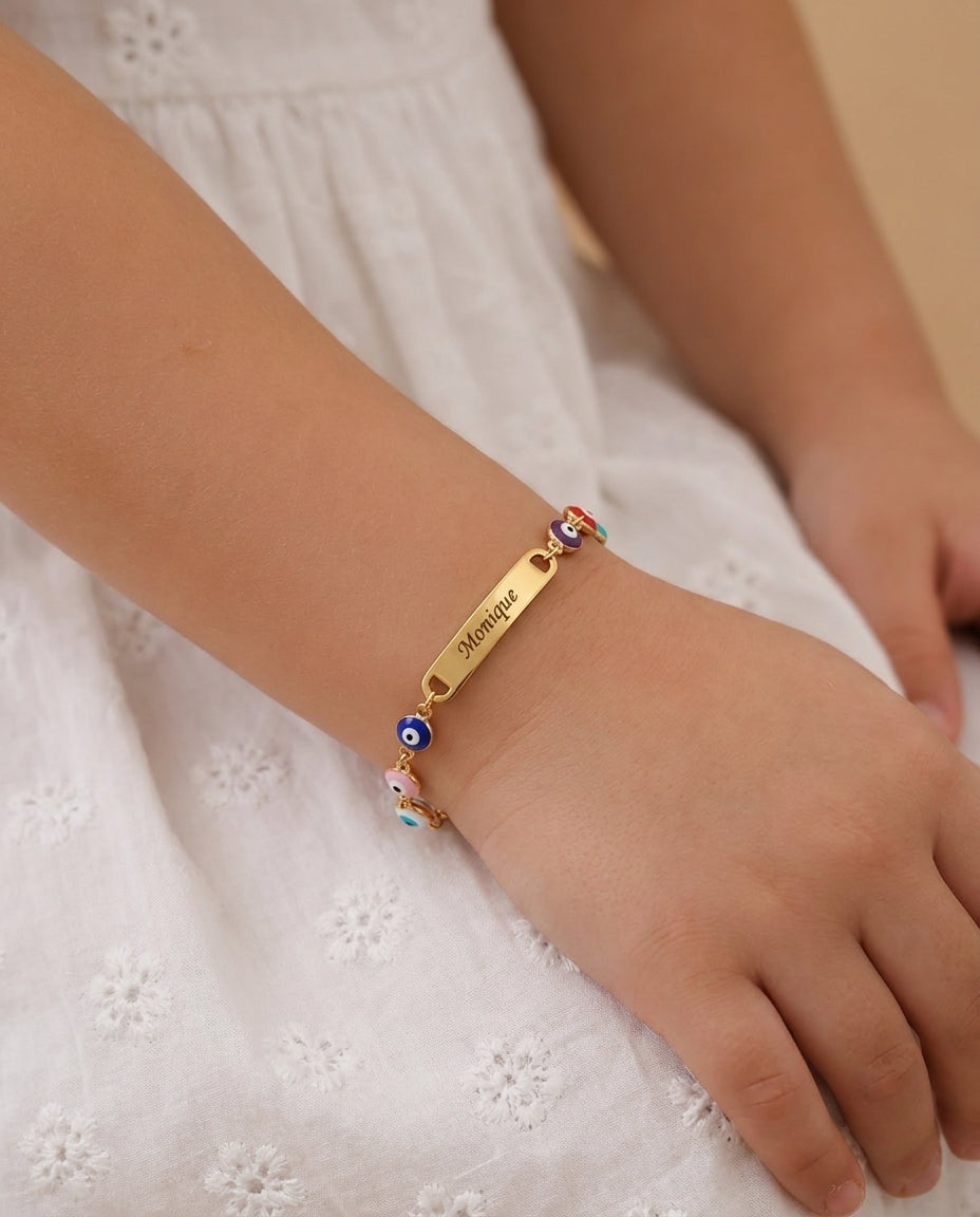 Personalized Evil Eye Bracelet with Custom Nameplate
