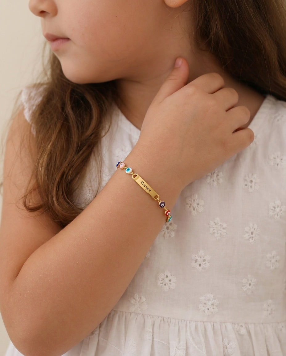 Personalized Evil Eye Bracelet with Custom Nameplate