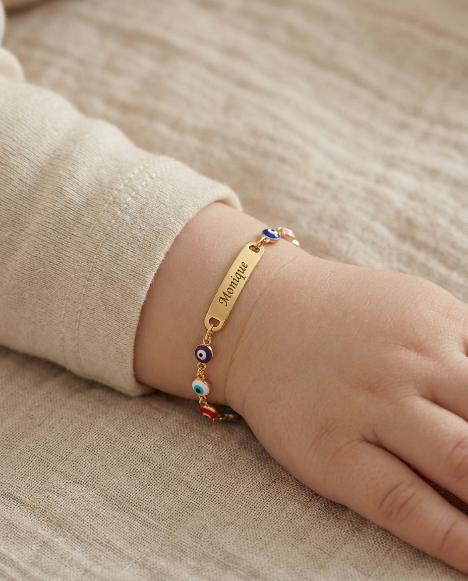 Personalized Evil Eye Bracelet with Custom Nameplate