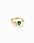 Personalized Gold Initial Ring with Heart Birthstone