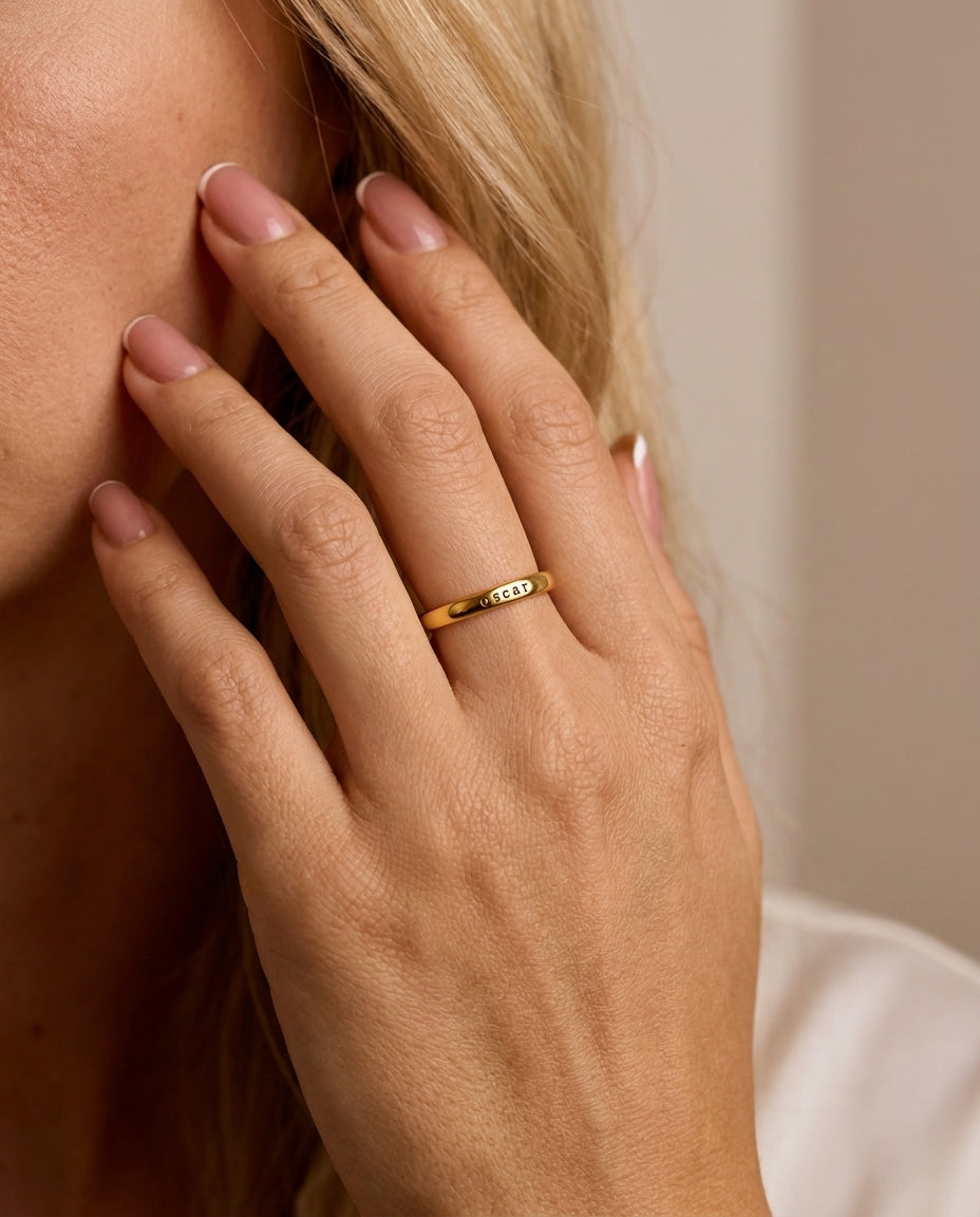Personalized Gold Name Ring - Custom Engraved Stacking Band