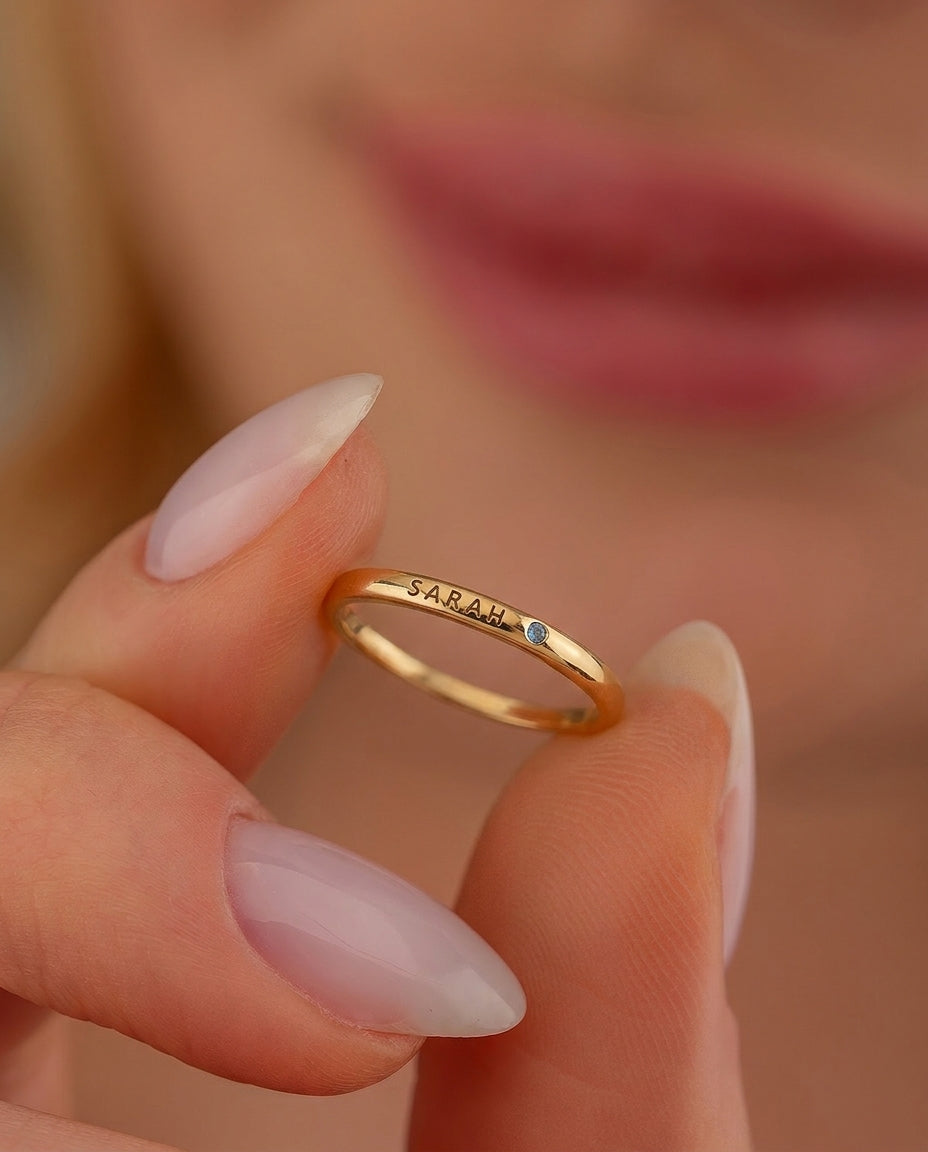 Personalized Name Ring with Birthstone