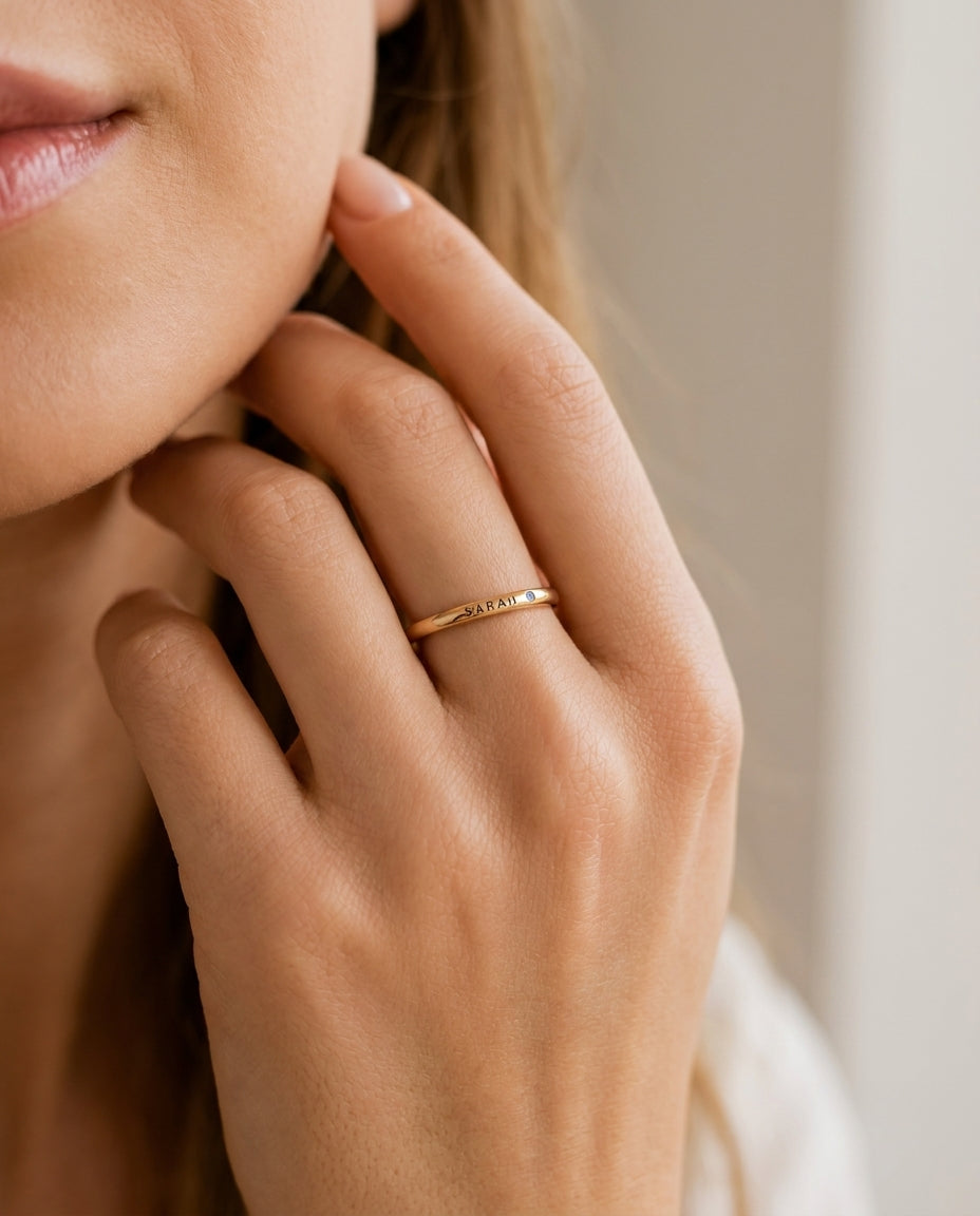 Personalized Name Ring with Birthstone