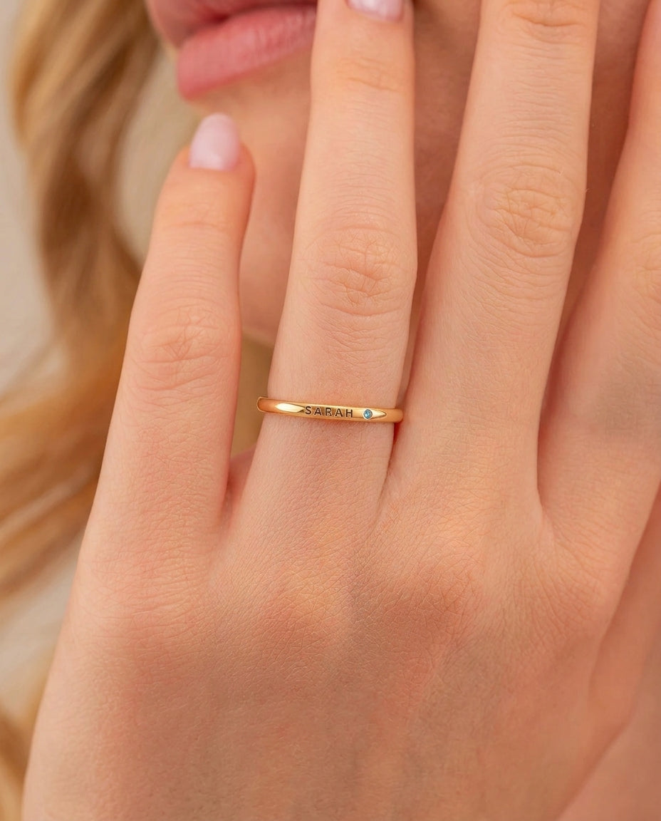 Personalized Name Ring with Birthstone
