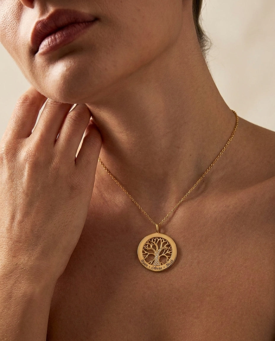Personalized Gold Tree of Life Family Name Necklace