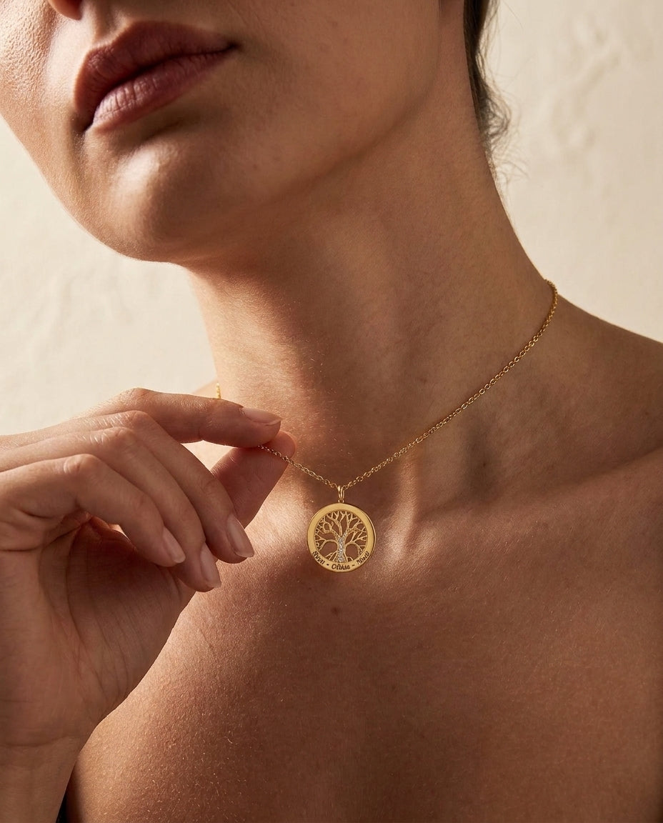 Personalized Gold Tree of Life Family Name Necklace