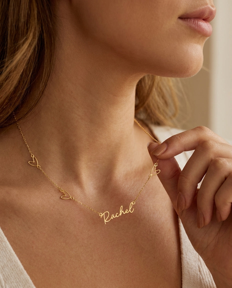 Personalized Heart Chain Name Necklace - Custom Gold Jewelry Gift