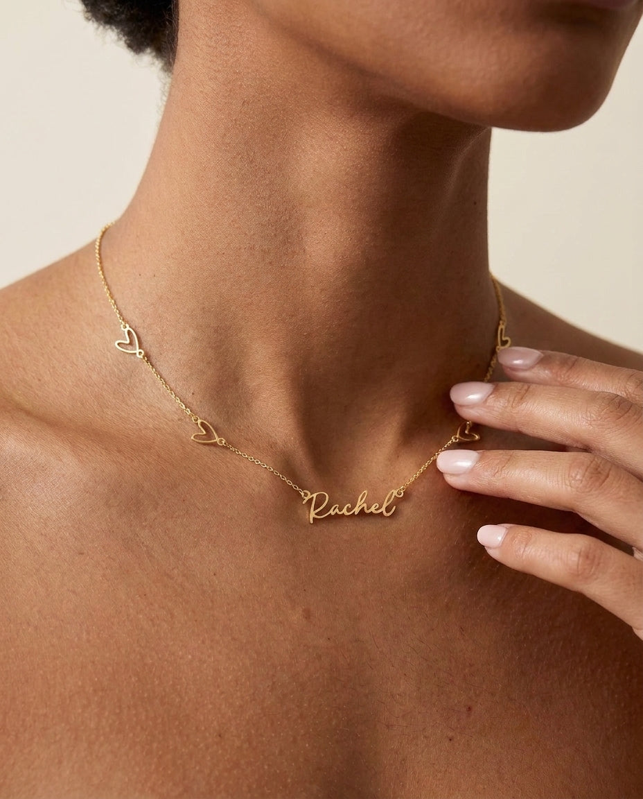 Personalized Heart Chain Name Necklace - Custom Gold Jewelry Gift