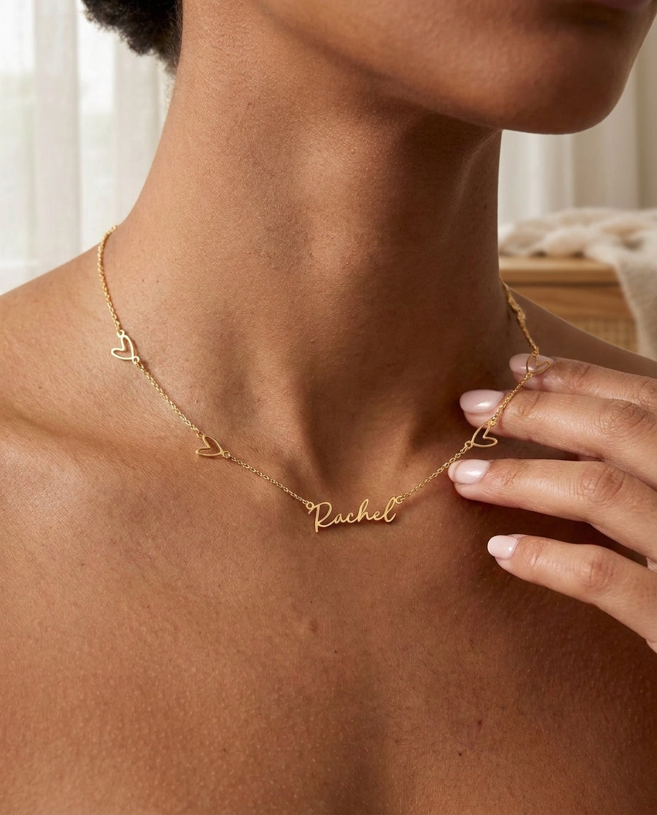 Personalized Heart Chain Name Necklace - Custom Gold Jewelry Gift
