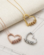 Personalized Heart Necklace with Custom Name Beads - Family Gift