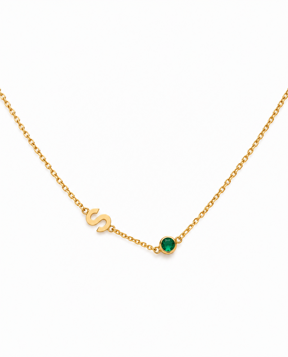 Personalized Initial & Birthstone Gold Necklace - Dainty Jewelry