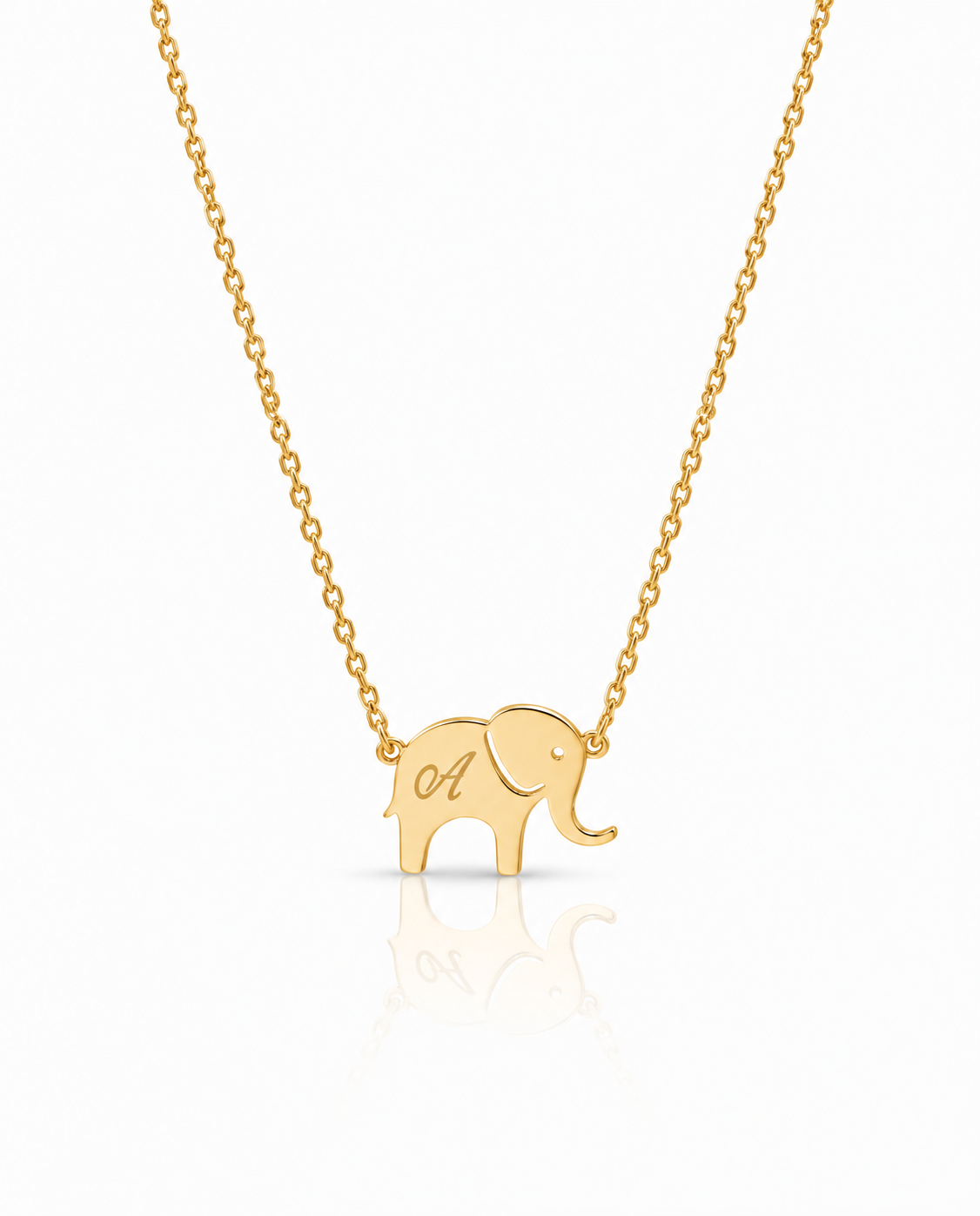 Personalized Initial Elephant Necklace in Gold - Dainty Charm Gift