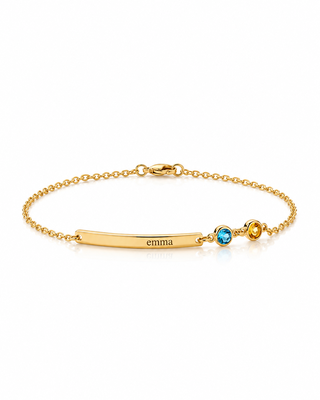 Personalized Name Bar Bracelet with Birthstones - Dainty Gold Jewelry