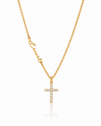 Personalized Name Necklace with Dainty Pavé Cross