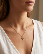 Personalized Name Necklace with Dainty Pavé Cross
