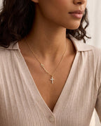 Personalized Name Necklace with Dainty Pavé Cross