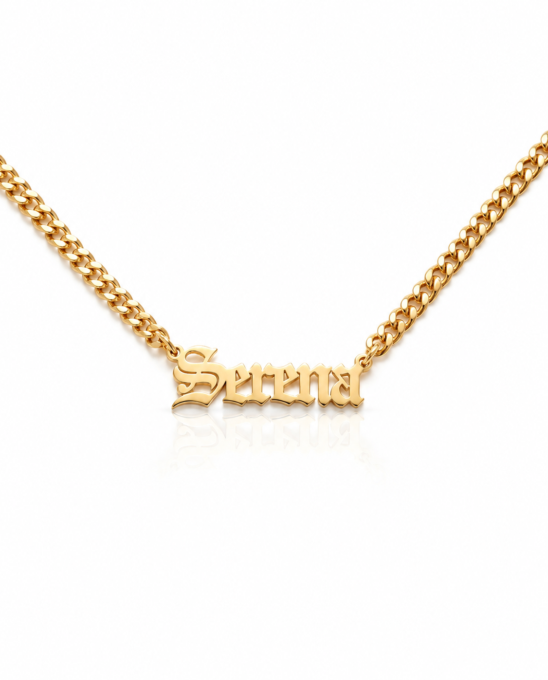 Personalized Old English Name Necklace - Gold Curb Chain