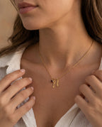 Personalized Photo Name Necklace with Birthstone in Gold