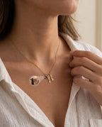 Personalized Photo Name Necklace with Birthstone in Gold