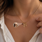 Personalized Photo Name Necklace with Birthstone in Gold