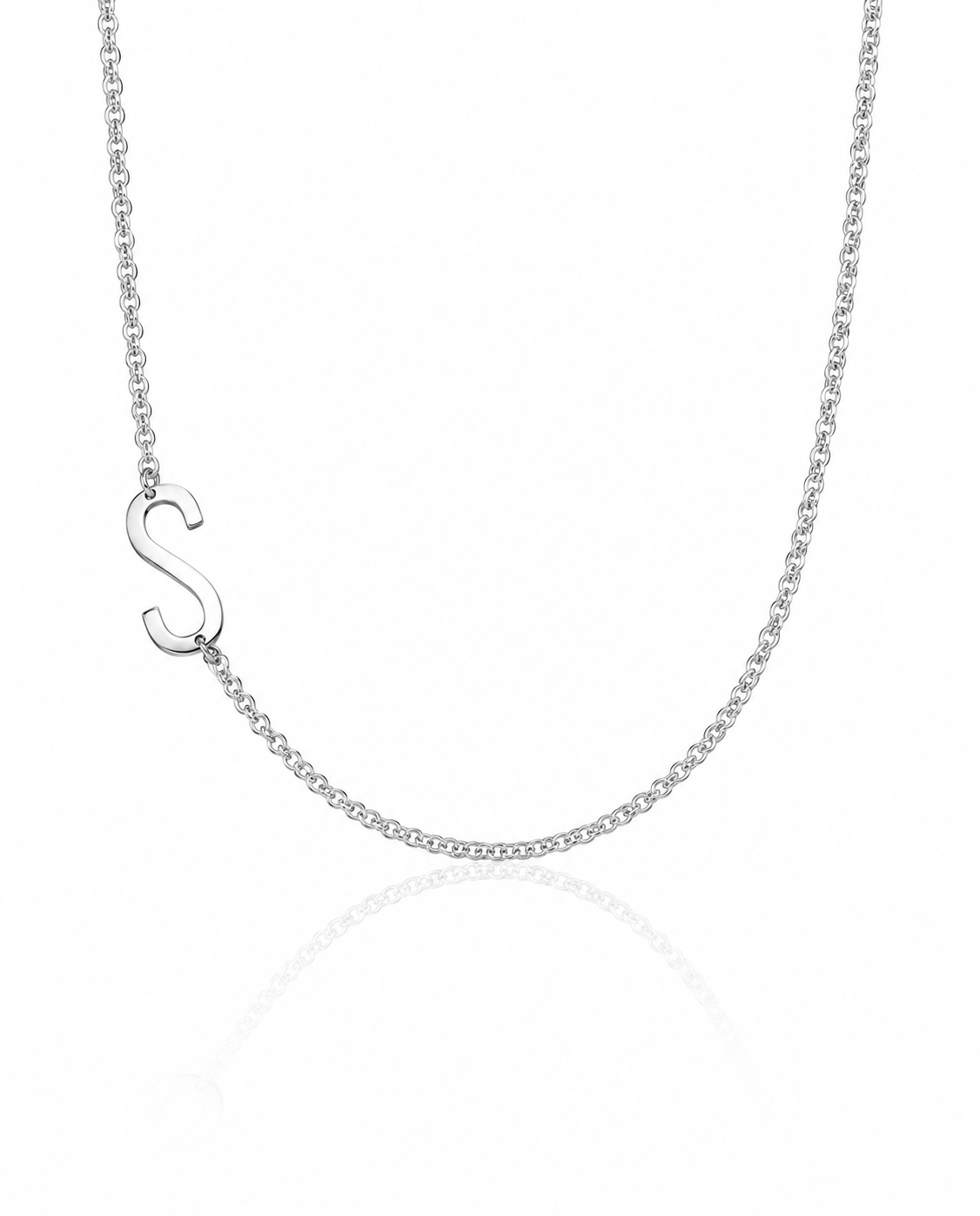 Personalized Sideways Initial 'S' Necklace in Silver