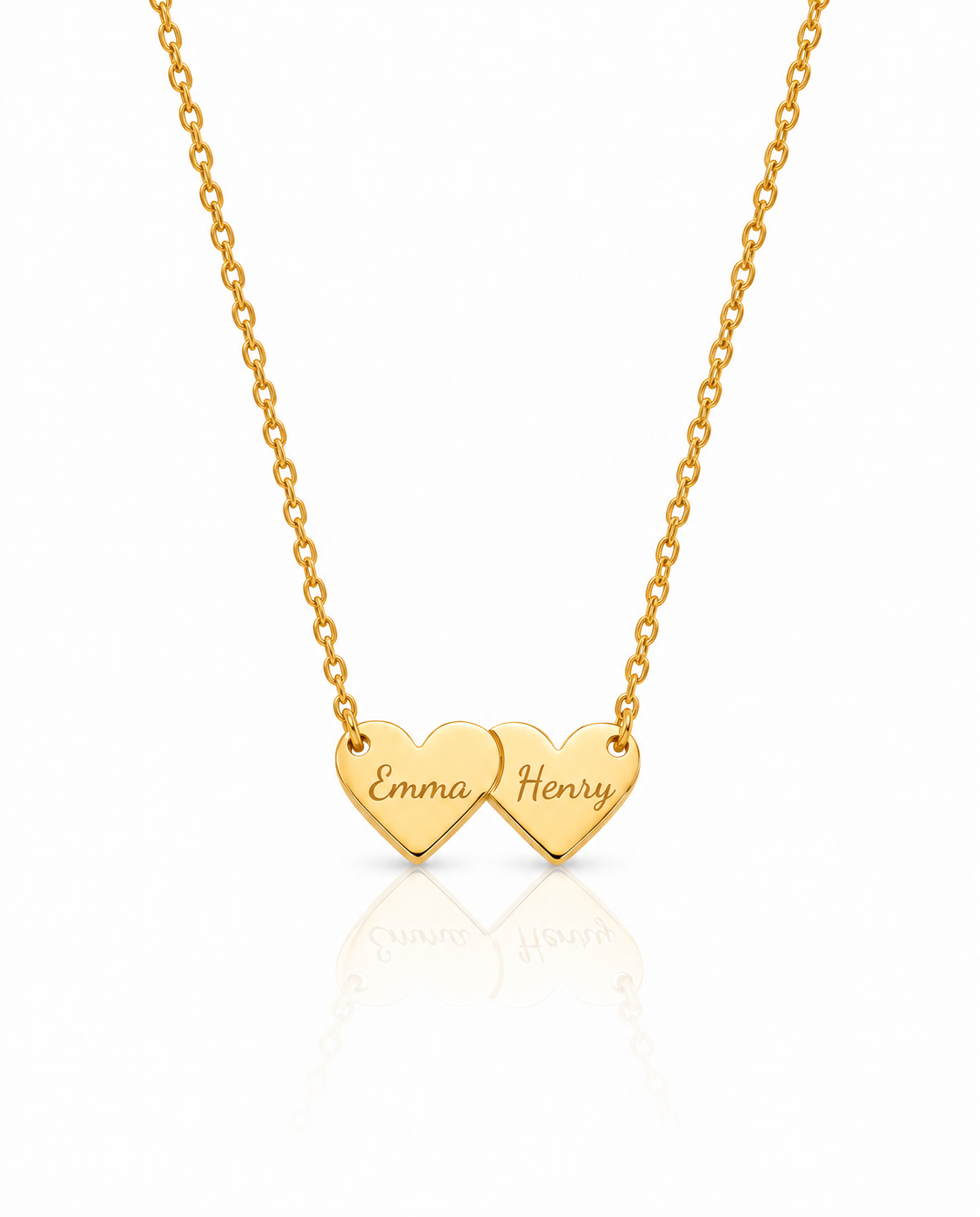 Personalized Two Heart Name Necklace in Gold