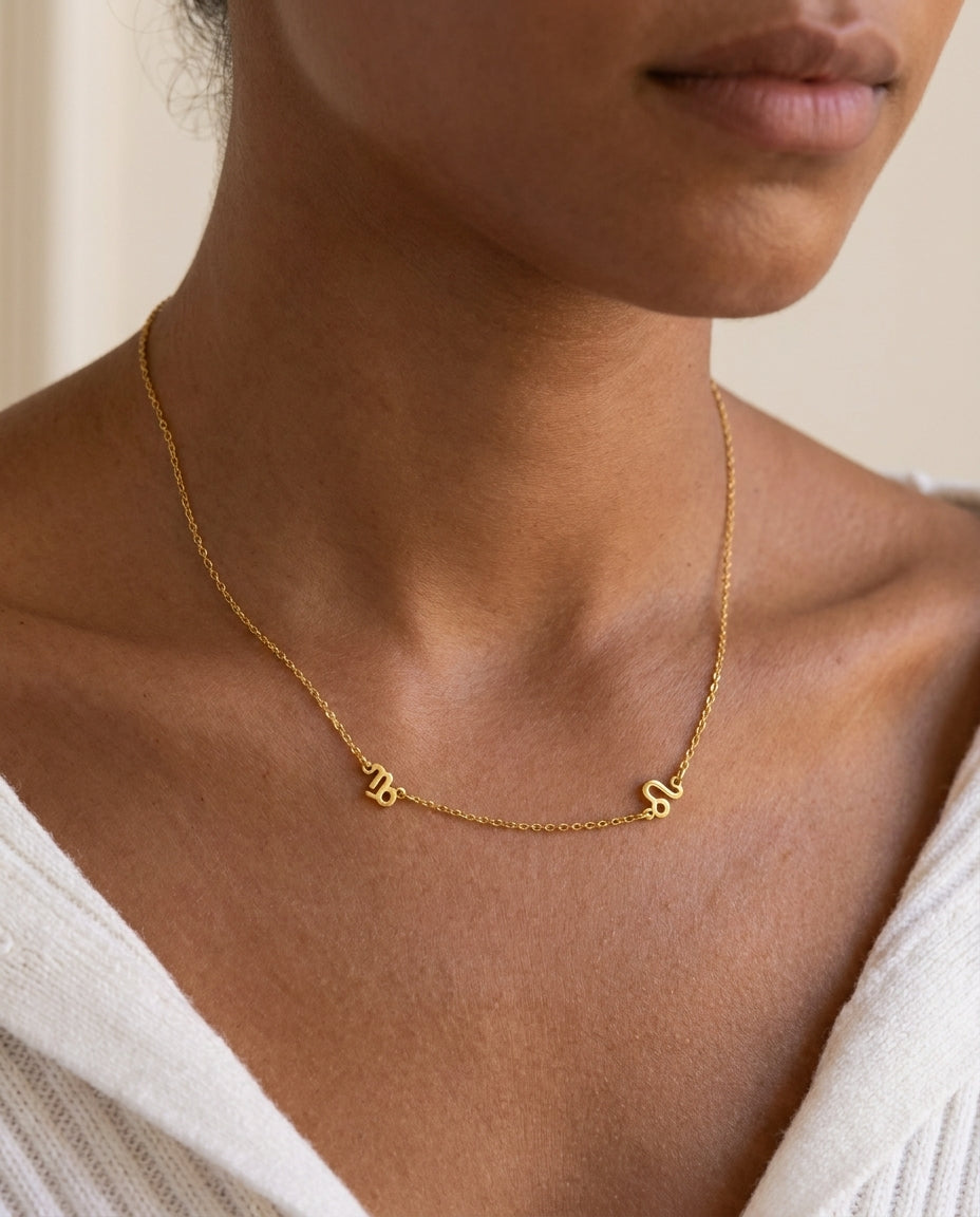 Personalized Two Zodiac Sign Necklace - Dainty Gold Astrology Jewelry