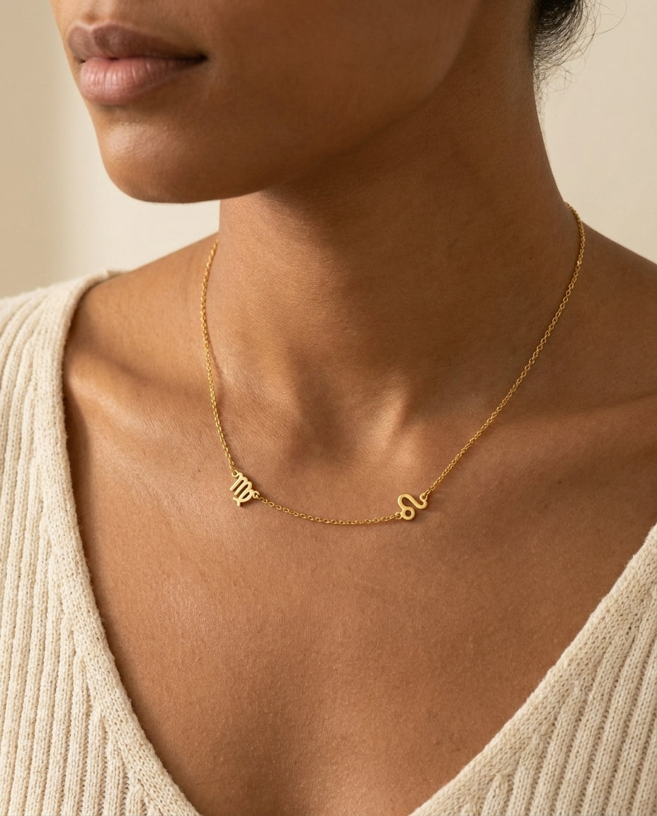 Personalized Two Zodiac Sign Necklace - Dainty Gold Astrology Jewelry
