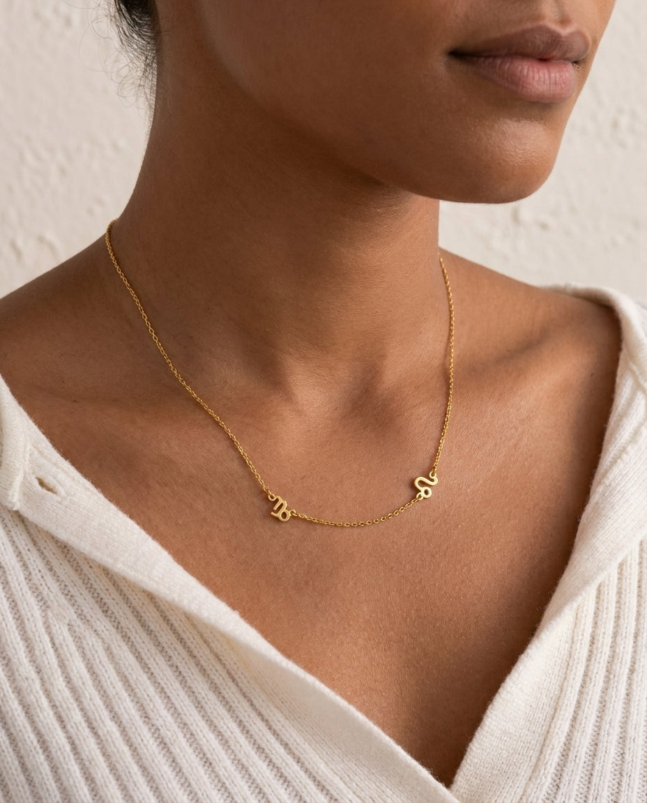 Personalized Two Zodiac Sign Necklace - Dainty Gold Astrology Jewelry