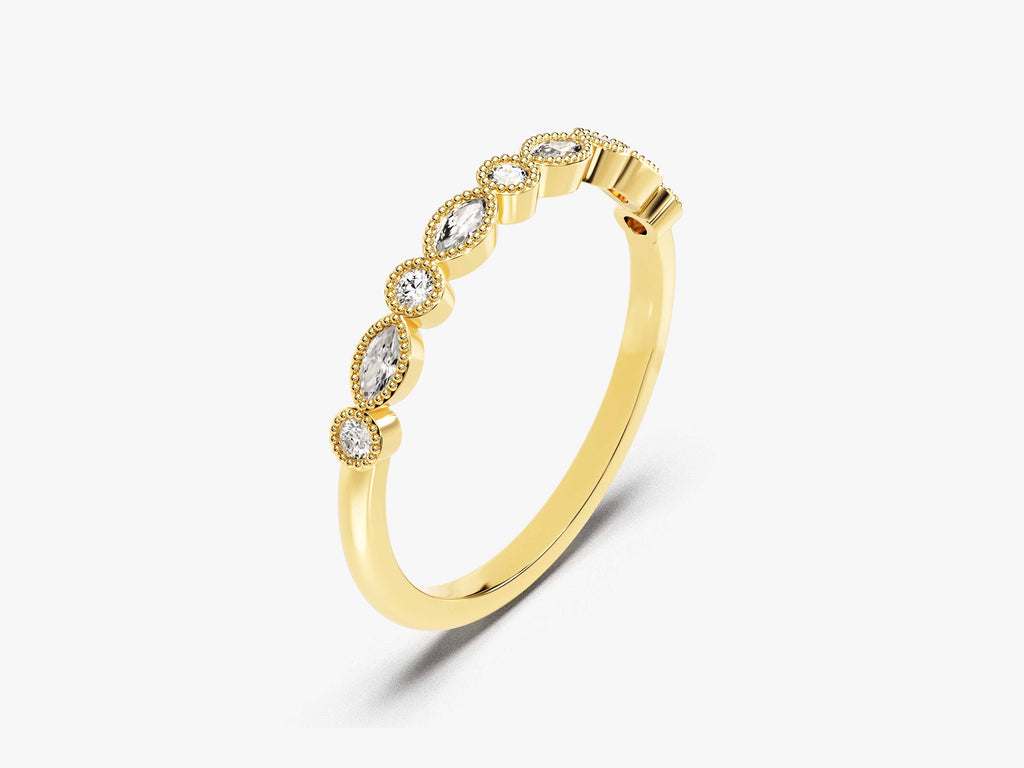 Marquise Cut Milgrain Wedding Band