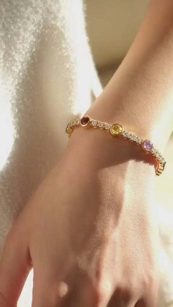 Family Tennis Bracelet with Rainbow Birthstones
