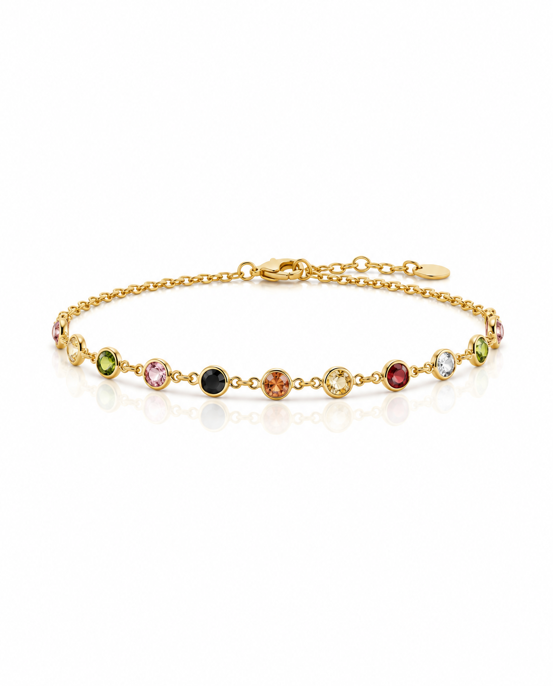 Rainbow Gemstone Bezel Chain Ankle Bracelet in Gold