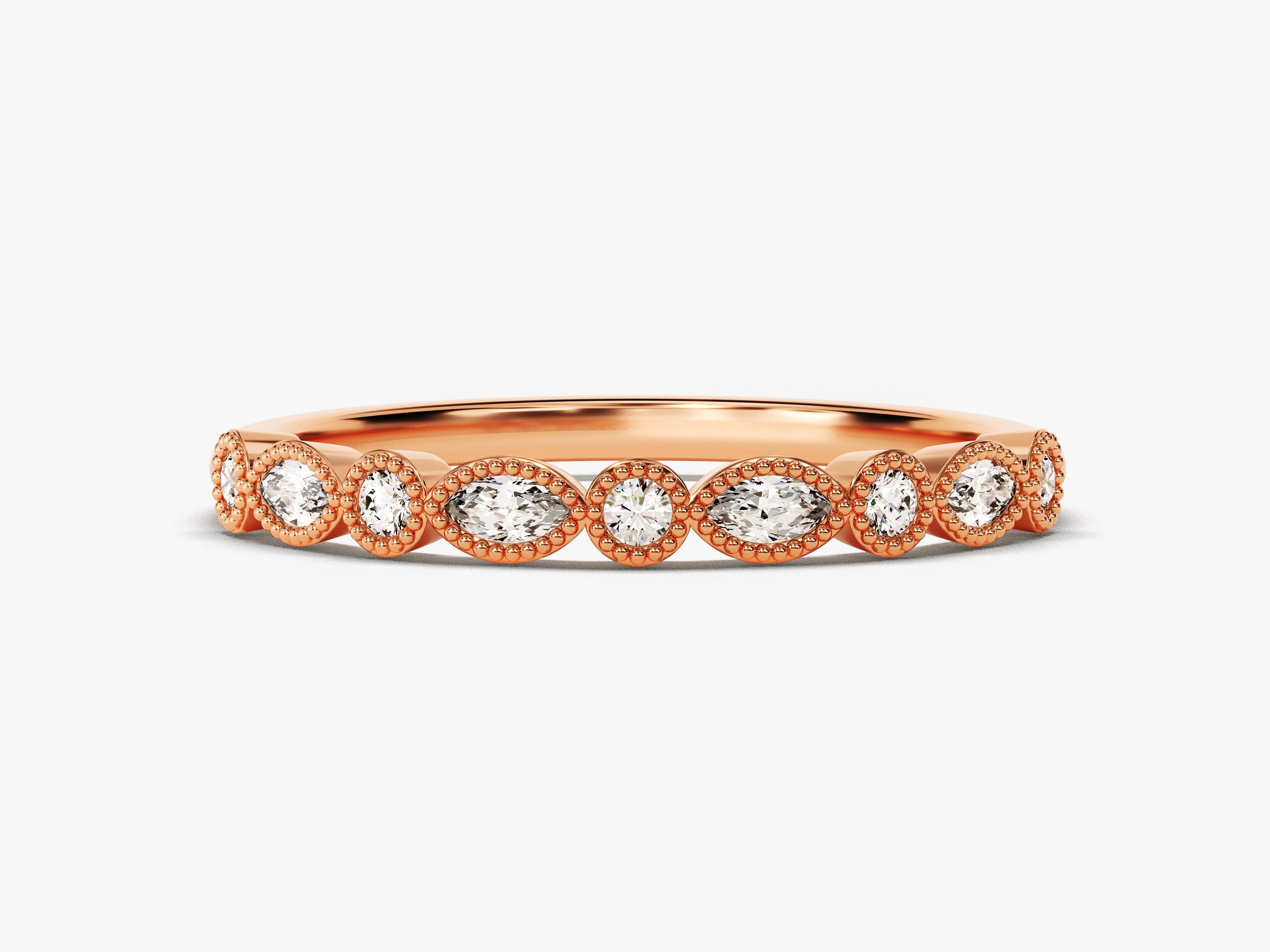 Marquise Cut Milgrain Wedding Band
