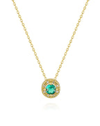 Silver Emerald Halo Necklace - Dainty Jewelry